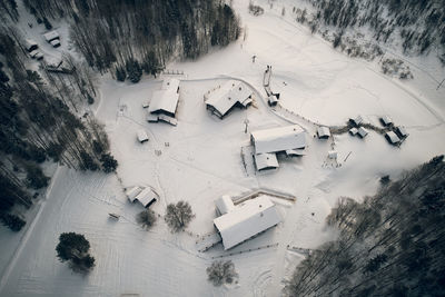 High angle view of snow covered landscape