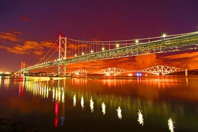 View of suspension bridge at night