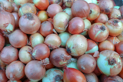 Full frame shot of big onions for sale