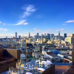 Cityscape against blue sky