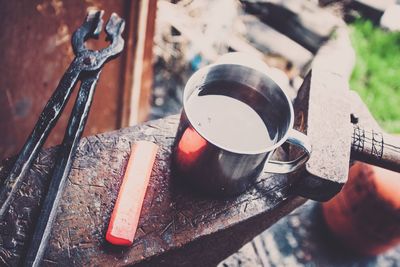 High angle view of food on table