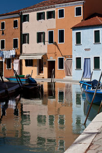 Boats in canal with buildings in background