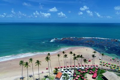 High angle view of swimming pool at beach against sky