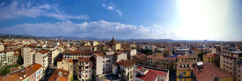 High angle shot of townscape against sky