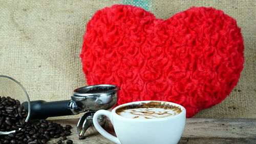 Close-up of heart shape coffee