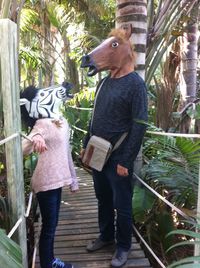 Woman standing on tree trunk