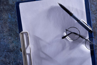 High angle view of eyeglasses on table