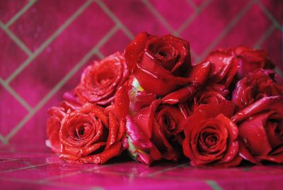 Close-up of red rose bouquet