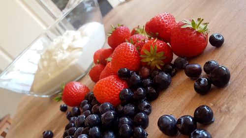 Close-up of strawberries on table