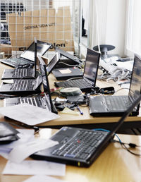 Laptops on desks