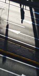 Low section of man walking on road