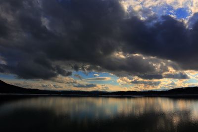 Scenic view of lake against sky during sunset