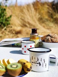 Close-up of breakfast on table