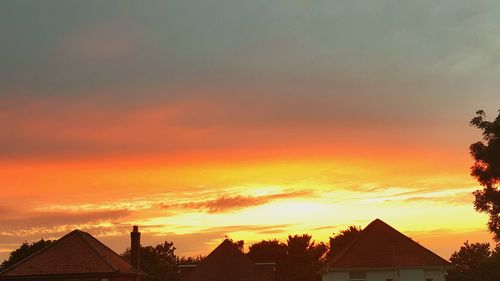 High section of house against sky at sunset