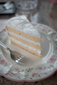 Close-up of cake in plate on table