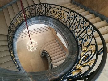 High angle view of spiral staircase in building