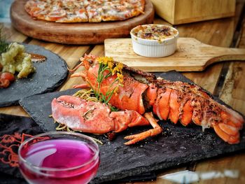 High angle view of fish on table