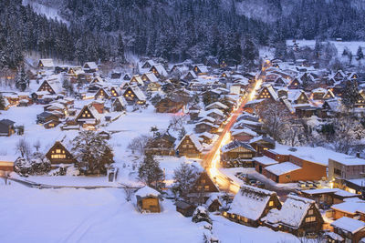 High angle view of townscape during winter