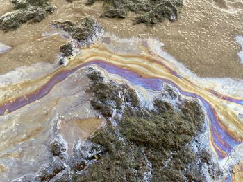 High angle view of water flowing through rocks