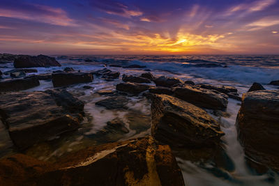 Panoramic view of sea against sky during sunset