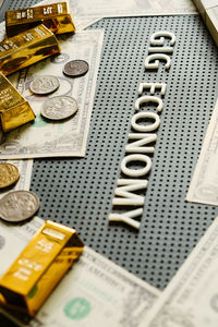 High angle view of coins