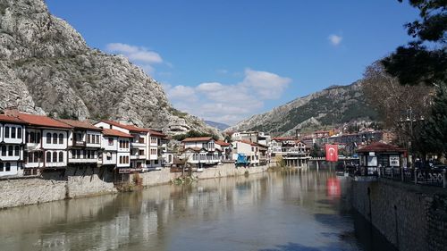 An old town next to a stream