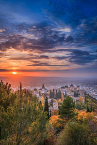 View of city at sunset