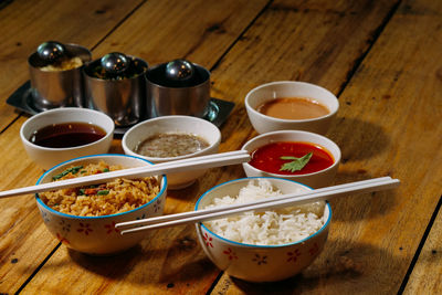 High angle view of food on table