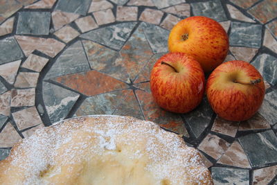 High angle view of apples on table