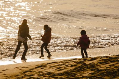 Rear view of people on beach