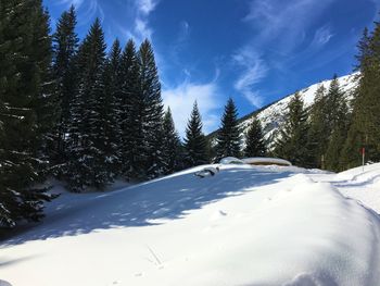 Scenic view of snow covered mountains against sky