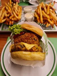 Close-up of burger on plate