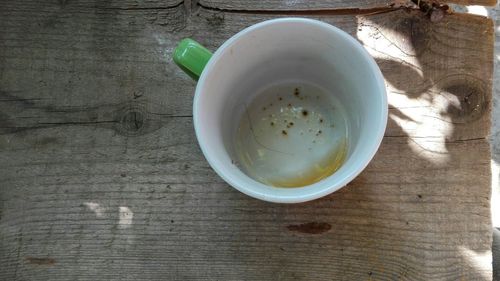 High angle view of drink on table