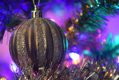 Close-up of illuminated christmas tree at night