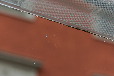 Close-up of water drops on metal