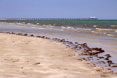 Scenic view of beach against clear sky