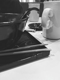 Close-up of tea cup on table