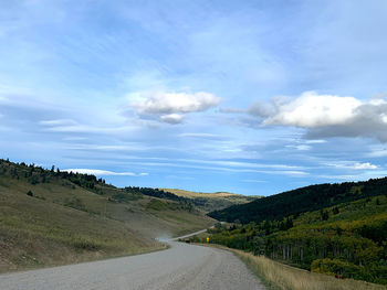 Empty road amidst landscape against sky