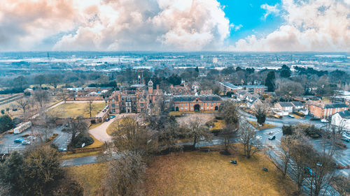 High angle view of cityscape against sky