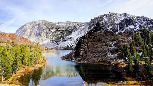 Scenic view of lake against cloudy sky