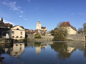 Reflection of buildings in lake