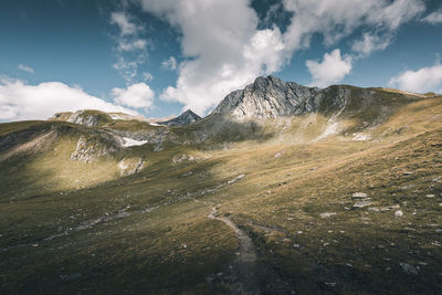 Scenic view of snowcapped mountains against sky