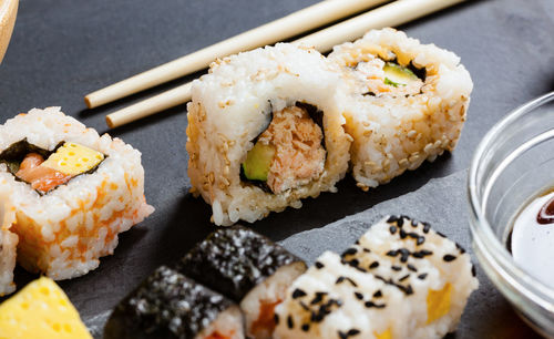 Close-up of sushi in plate