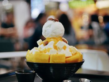 Close-up of ice cream on table