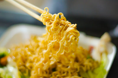 Close-up of yellow served in plate