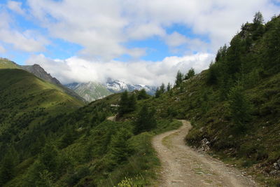 Road amidst green landscape against sky