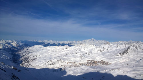 Scenic view of snowcapped mountains against sky