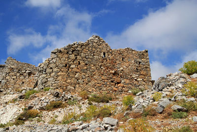 Ruins of ancient venetian windmills , lassithi plateau, crete, greece.