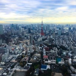 High angle view of cityscape against sky