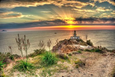 Scenic view of sea against sky during sunset